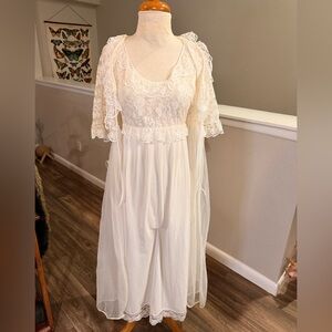 Vintage Cinema Etoile Lace Peignoir Robe & Nightgown Set Ivory Bridal S/M